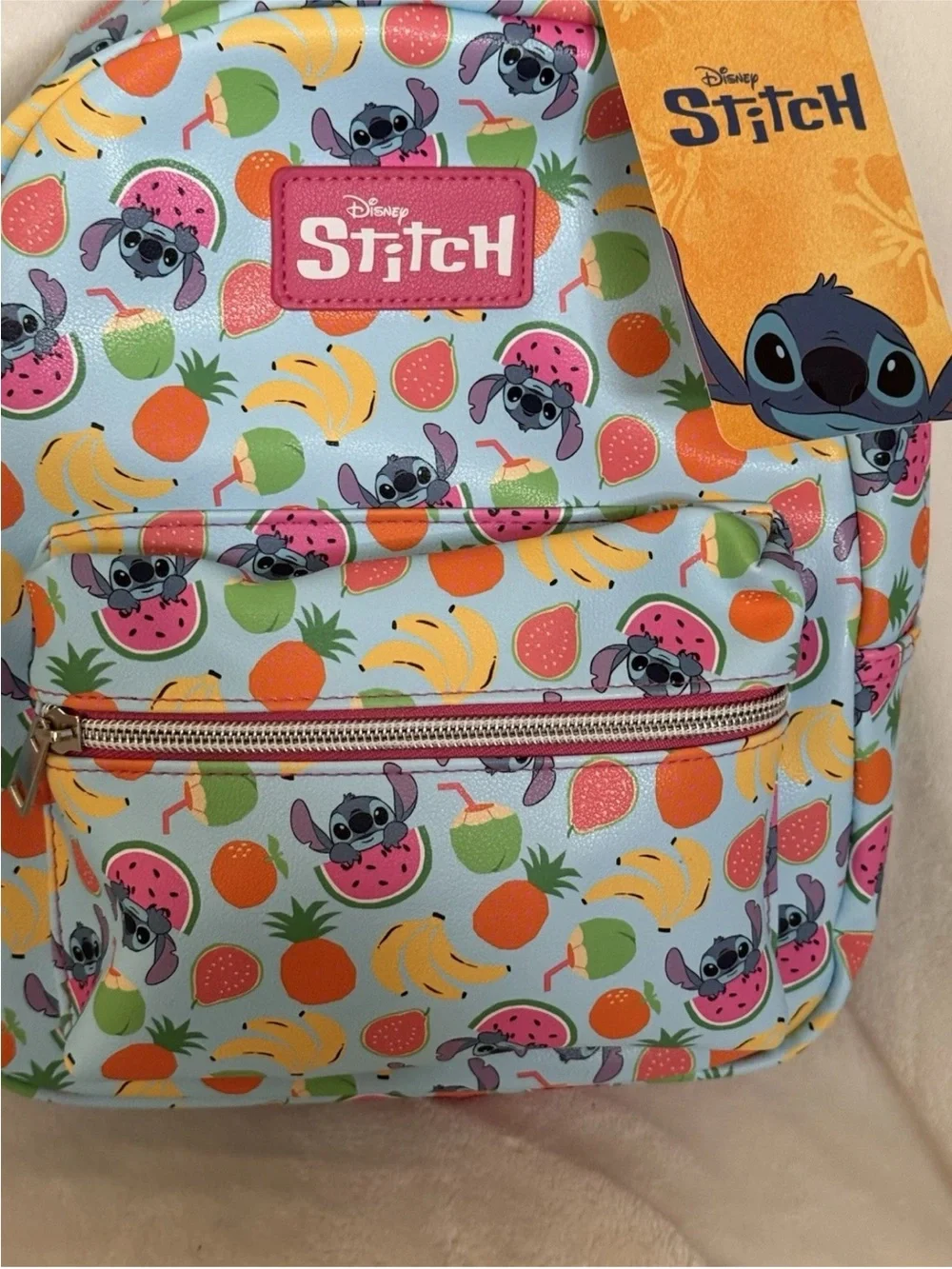 Disney Stitch Mini Backpack - Blue with Pink Fruit Print